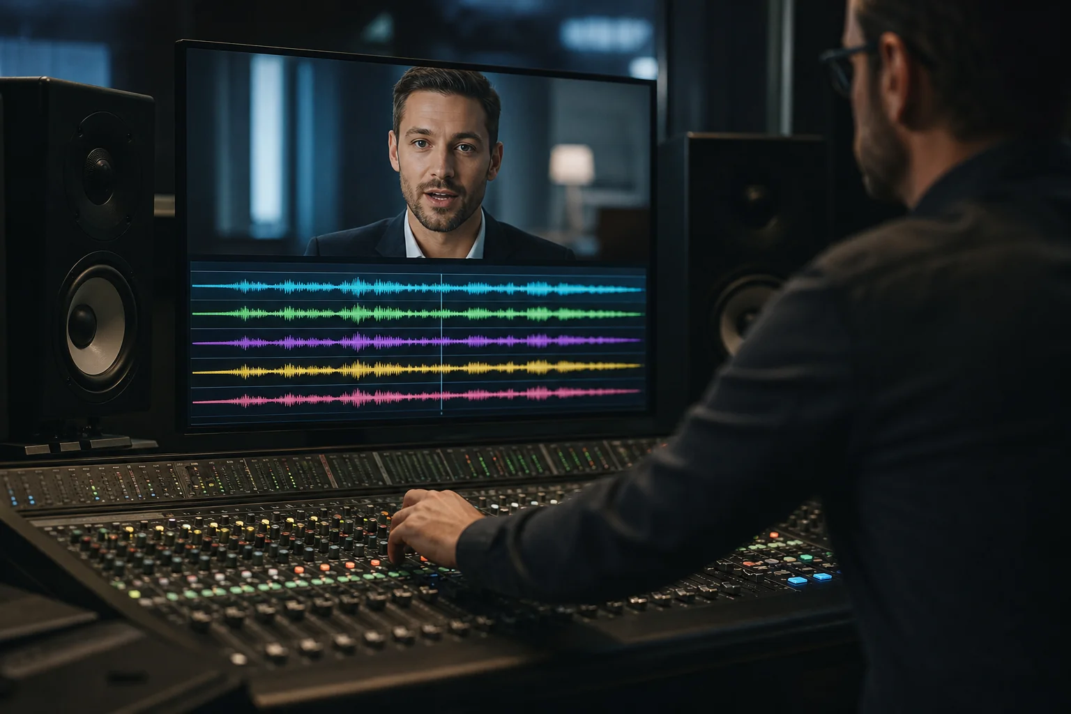 Tonstudio mit mehrsprachigen Audiospuren beim Übersetzen eines Videos mit KI