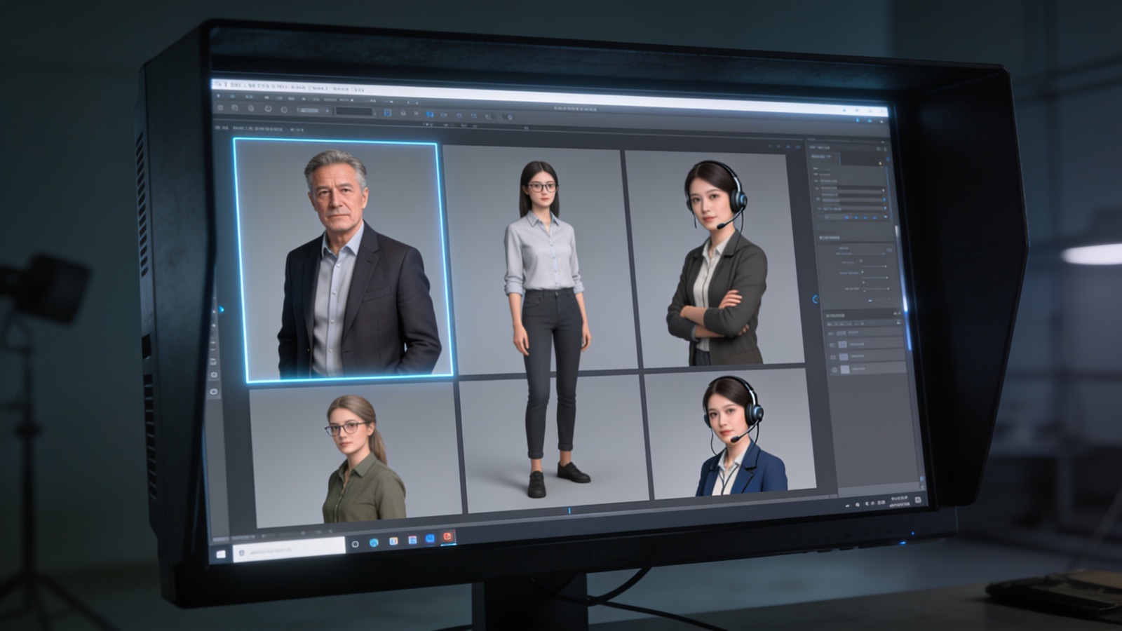 Character-Reference-Sheet: KI-generierter Geschäftsführer und IT-Leiterin in mehreren Ansichten
