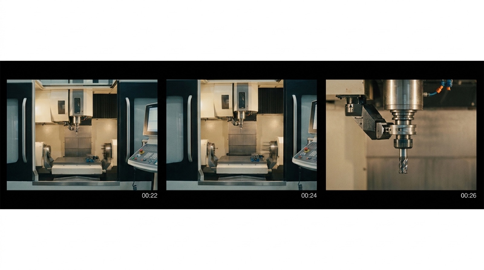Filmstreifen: drei aufeinanderfolgende Frames der animierten Werkzeugwechsel-Szene